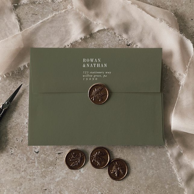 Enveloppes de Mariage moderne chic vert olive (Créateur téléchargé)