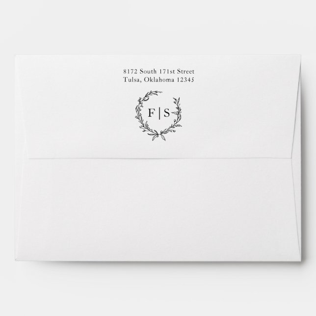 Enveloppes de Mariage Monogramme noir et blanc (Dos (Haut rabat))