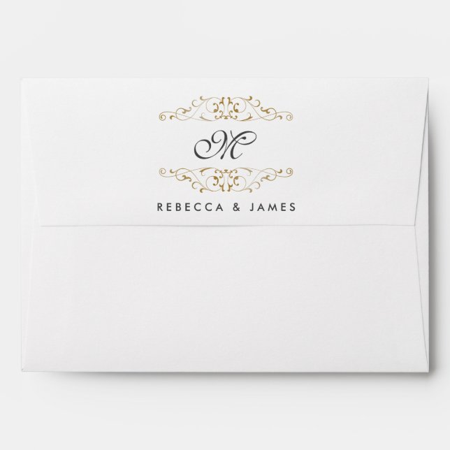 Enveloppes de Mariage Monogramme Or Antique (Dos (Haut rabat))