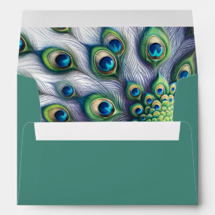 Enveloppes de Mariage vert Peacock Plumes Intérieu