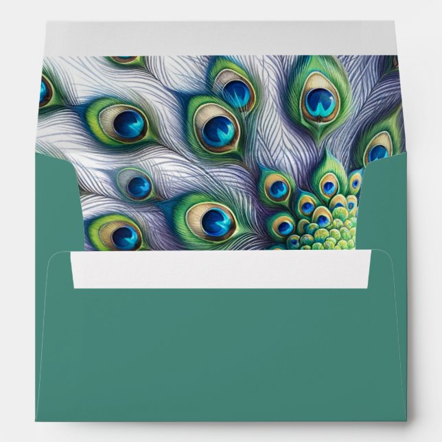 Enveloppes de Mariage vert Peacock Plumes Intérieu (Dos (Bas))