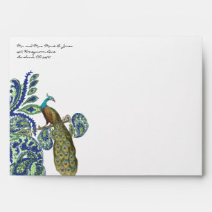 Enveloppes de Mariage vintage Peacock Royal Blue G