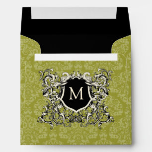 Enveloppes de monogrammes de soie vert Carré Oliv
