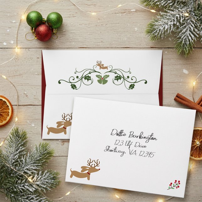 Enveloppes de Noël de Dachshund Joyeux Doxie (Christmas dachshund envelopes with charm and whimsy )