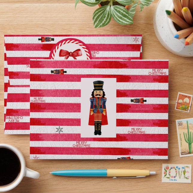 Enveloppes de Noël Red Stripes, Nutcracker & Bow (Desk)