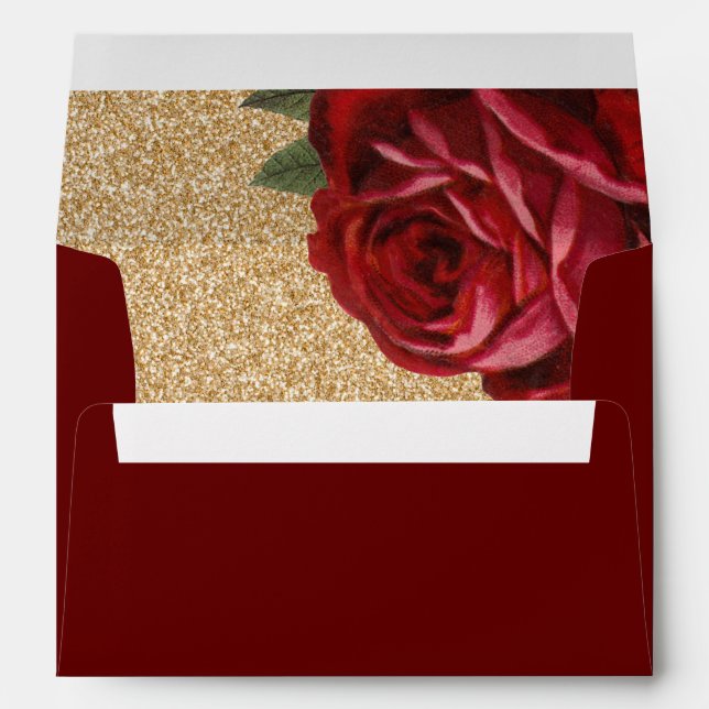 Enveloppes de parties scintillantes de rose rouge (Dos (Bas))