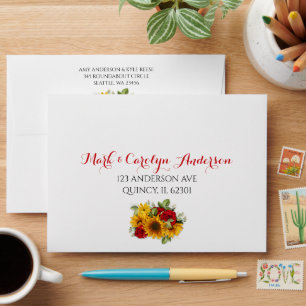 Enveloppes de tournesol rustique et de roses rouge