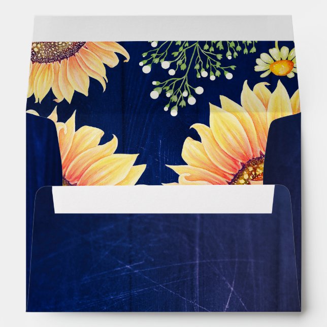 Enveloppes de tournesols rustiques bleu marine (Dos (Bas))