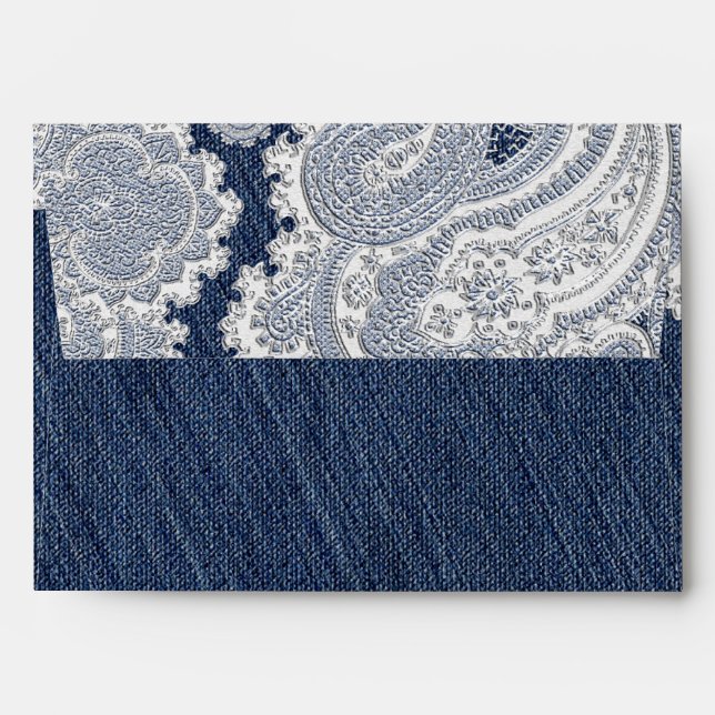 Enveloppes Denim Jean & White Lace Élégante invitation de mar (Dos (Haut rabat))