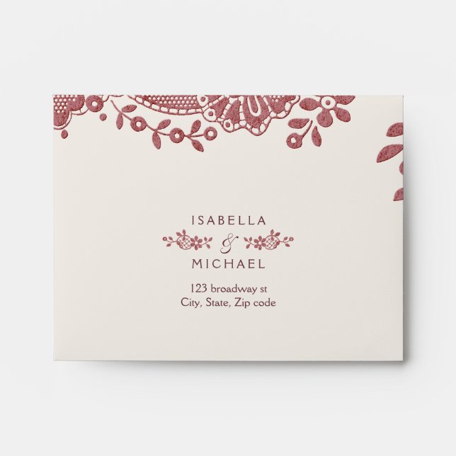 Enveloppes Dentelle vintage Bourgogne mariage rustique Envelo (Devant)