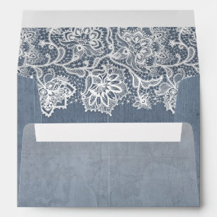 Enveloppes Dentelle vintage Florale Dusty Mariage bleu
