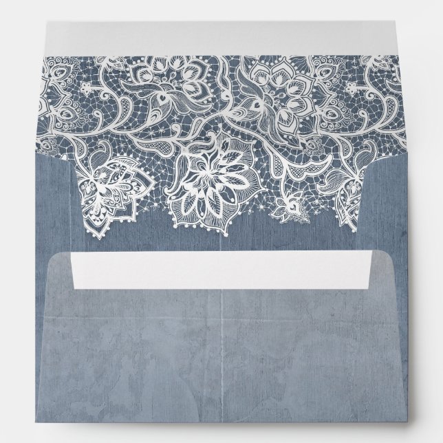 Enveloppes Dentelle vintage Florale Dusty Mariage bleu (Dos (Bas))