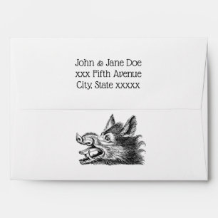 Enveloppes Dessin tête de sanglier vintage en noir et blanc