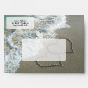 Enveloppes Deux Coeurs de sable sur la plage, Océan romantiqu