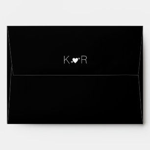 Enveloppes deux initiales avec un coeur, mariage noir