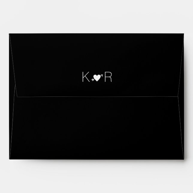 Enveloppes deux initiales avec un coeur, mariage noir (Dos (Haut rabat))