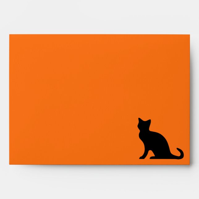 Enveloppes d'Halloween orange avec chat noir (Devant)