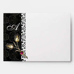 Enveloppes DIAMONNAGE TULIPS noir blanc Damas Monogramme