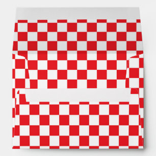 Enveloppes d'invitation à carreaux rouges et blanc
