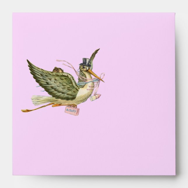 Enveloppes DOUCHE POUR FILLE BÉBÉ STORK, Rose (Devant)
