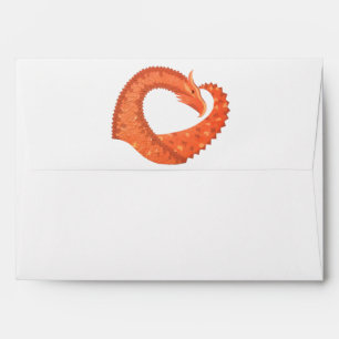 Enveloppes Dragon de coeur orange sur blanc