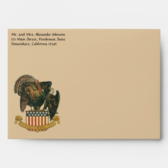 Enveloppes Drapeau vintage Thanksgiving Turquie, Aigle, Drape (Devant)