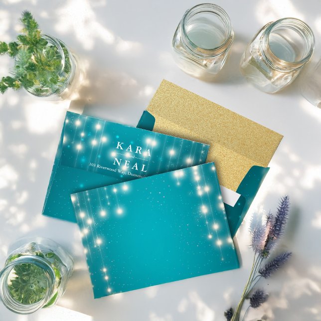 Enveloppes Éclairage à chaînes et Parties scintillant turquoi (Créateur téléchargé)