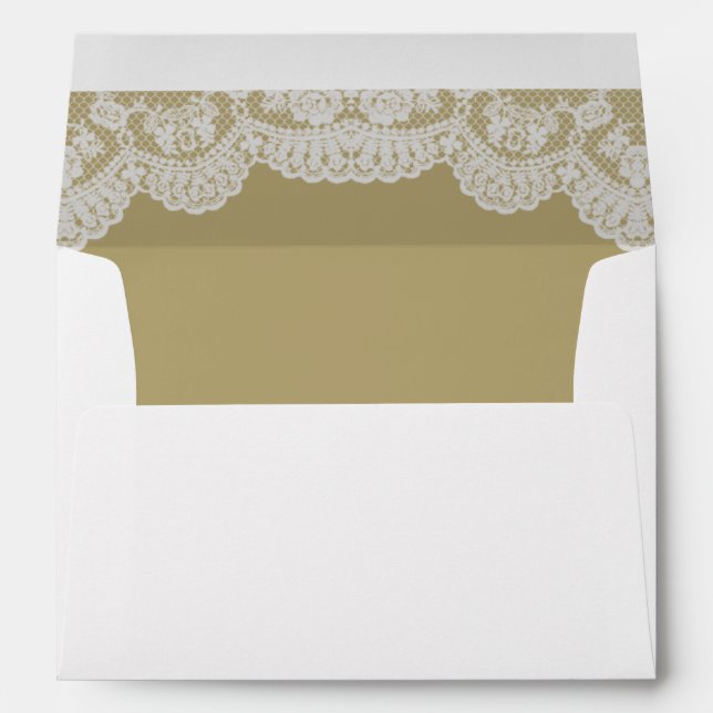 Enveloppes Ecru Gold White Lace Mariage (Dos (Bas))