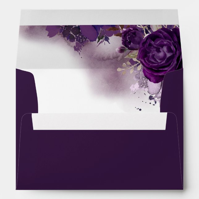 Enveloppes Eggplant Purple Floral Mariage élégant (Dos (Bas))