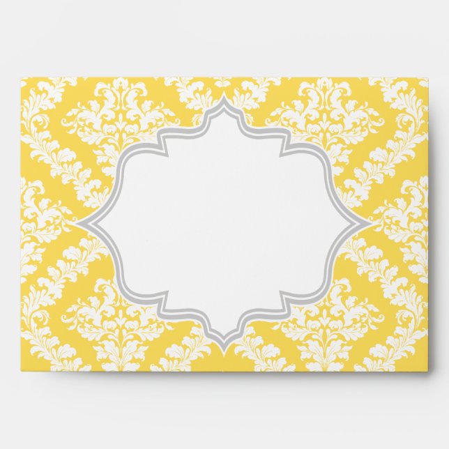 Enveloppes Elégant citron jaune, gris mariage damassé (Devant)