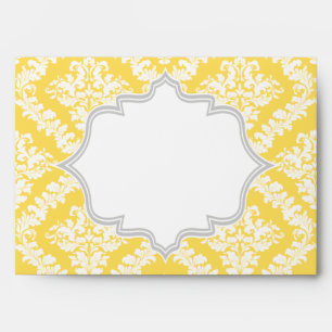 Enveloppes Elégant citron jaune, gris mariage damassé