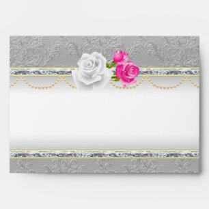 Enveloppes Élégant Damas d'argent et rose rose