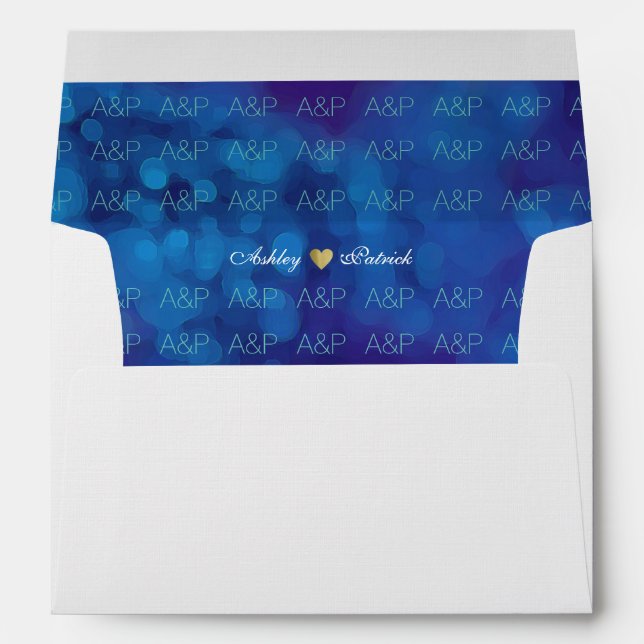 Enveloppes élégant & monogrammé, bleu intérieur, mariage (Dos (Bas))