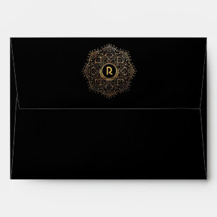 Enveloppes Élégant Monogramme Boho Black Gold Foil Mandala 5x