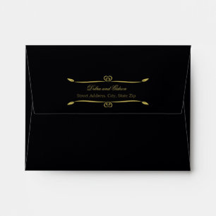 Enveloppes Élégant Noir et Or Coeur Flourdissant Mariage