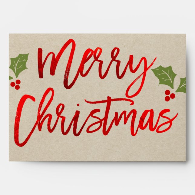 Enveloppes Elégante Joyeux Noël Rouge Foil Carte de vacances (Devant)