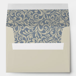 Enveloppes Elégante Mariage Motif baroque Bleu et Beige