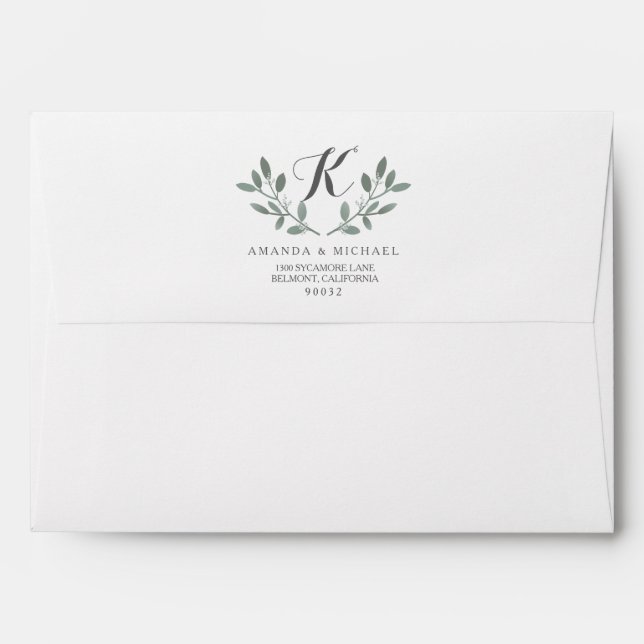 Enveloppes Elégante Suite Mariage Eucalyptus Monogram (Dos (Haut rabat))