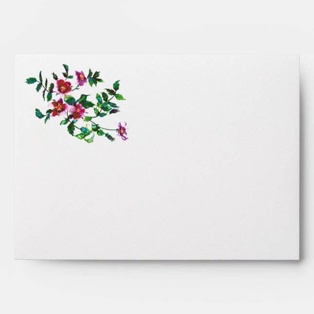 Enveloppes Élégantes fleurs sauvages rose foncé aquarelle mod (Devant)