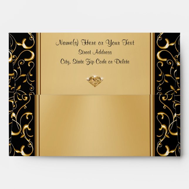 Enveloppes élégantes personnalisées, noires et dor (Dos (Haut rabat))