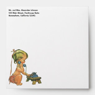 Enveloppes Enfant Vintage Mignonne Fille Blonde Parlant sur u