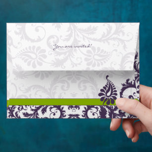 Enveloppes Envelopes de mariage en damas violet Lapis vert po
