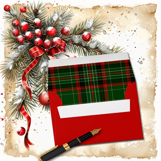 Enveloppes Envelopes de Noël à carreaux rouges et verts (Créateur téléchargé)