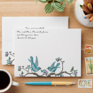 Enveloppes Envelopes Fleurs Chaudes Rose Oiseau d'Amour Aqua 