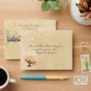 Enveloppes Envelopes RSVP Arbre à feuilles en forme de cœur d
