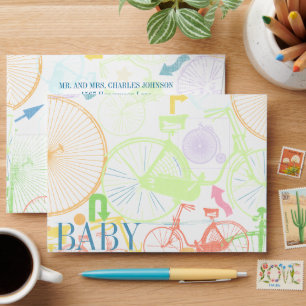 Enveloppes Faire-part de Baby Shower pour garçon avec vélo vi
