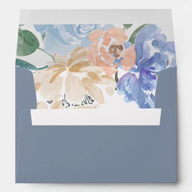 Enveloppes Faire-part de mariage de fleurs bleues poussiéreus (Dos (Bas))