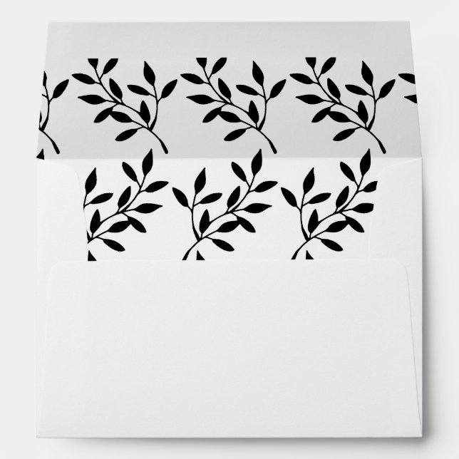 Enveloppes Faire-part de mariage simple à feuilles noires (Dos (Bas))