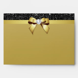 Enveloppes Faux Black Sequins Diamond Gold Bow