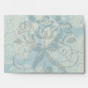Enveloppes faux dentelle turquoise et crème motif de damas fl